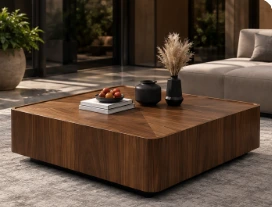 Table basse carrée en noyer — 120 × 120 cm
