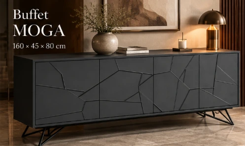 Buffet MOGA — Noir mat, façades géométriques
